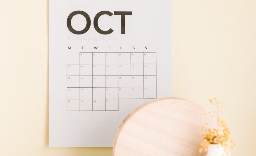 Voyage de noces en octobre - Page de calendrier